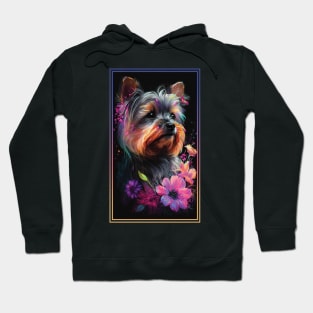 Yorkshire Terrier Dog Vibrant Tropical Flower Tall Digital Oil Painting Portrait Hoodie